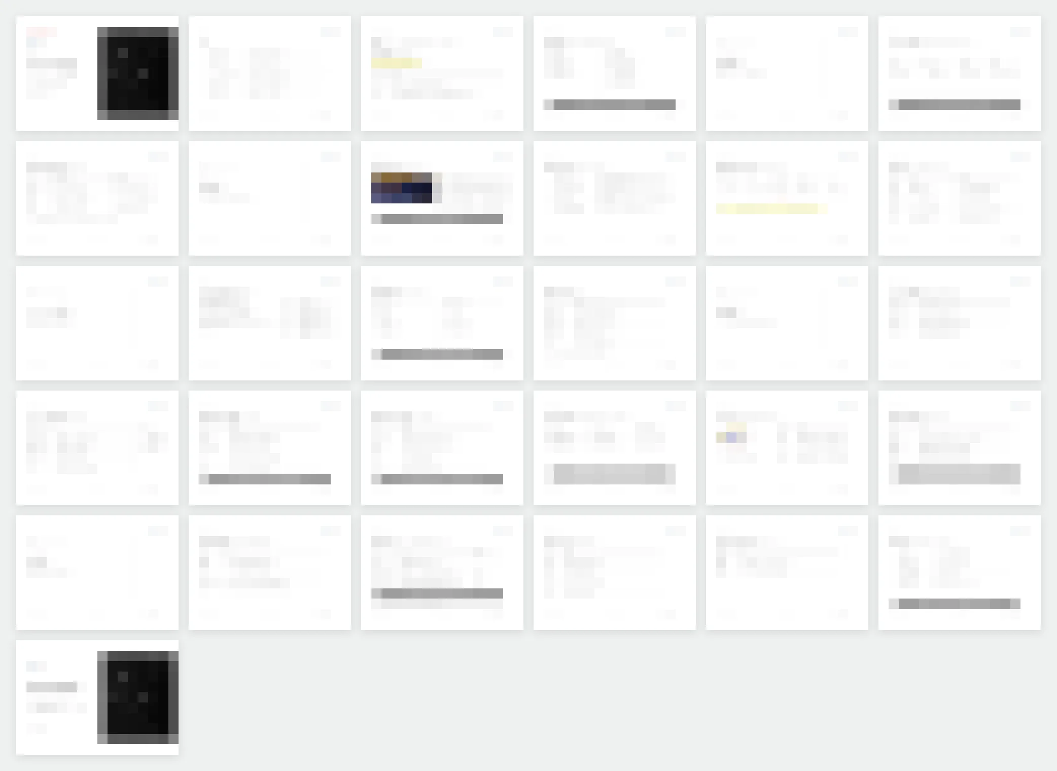 リニューアル前に作成した提案資料の全31ページを6列で並べた一覧